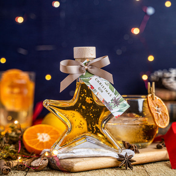 Christmas Gin Liqueur with edible gold sparkle